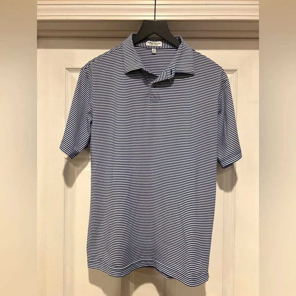 Peter Millar Navy and White Striped Polo - Picture 1 of 2
